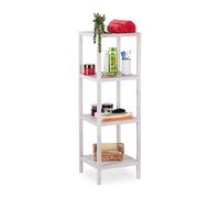 Relaxdays Bathroom Shelf Walnut, with Storage, Open, Quadratic, 4 Tiers, Toilet Cabinet Wood, 112 x 36 x 36 cm, White