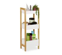 Relaxdays Bathroom Shelf with 3 Baskets, Free-Standing Storage, Bamboo & MDF, HxWxD: 74.5 x 28 x 20 cm, Natural/White