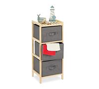 Relaxdays Bathroom Shelf with 3 Foldable Baskets, Storage Space, Wood & Fleece, HWD: 65 x 28 x 25.5 cm, Natural/Grey