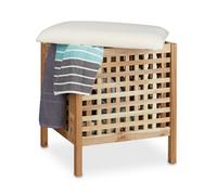 Relaxdays Bathroom Stool Walnut with Laundry Rack