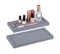 Relaxdays Bathroom Tray, Set of 2, Polyresin, Soft Touch, Decorative Tray for Cosmetics, Perfume & Jewellery, Storage Tray, Grey