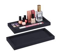 Relaxdays Bathroom Tray, Set of 2, Polyresin, Soft Touch, Decorative Tray for Cosmetics, Perfume & Jewellery, Storage Tray, Black