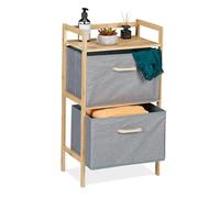 Relaxdays Bathroom Unit with 2 Laundry Baskets, Open Shelf & Fabric Drawers, HWD: 76 x 43 x 27 cm, Bamboo, Natural/Grey