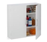 Relaxdays Bathroom Wall Cabinet, 3 Adjustable Shelves, 2 Doors, HWD: 60 x 60 x 20 cm, Toiletries Storage Cupboard, White, 95% fibreboard 5% iron