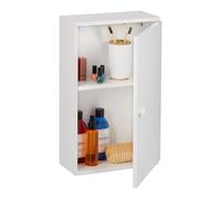 Relaxdays Bathroom Wall Cabinet, with Door, 2 Adjustable Shelves, HxWxD: 50 x 30 x 15.5 cm, Storage Cupboard, White, Plastic, Fibreboard