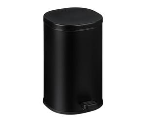 Relaxdays Bathroom Waste, 5 Litre, Soft-Close Cosmetics Trash Can, Matt Finish, Removable Inner Bin, Pedal, Black, Iron, 20 x 10 x 2.5 cm