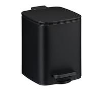 Relaxdays Bathroom Waste, 6 Litre, Soft-Close Cosmetics Trash Can, Matt Finish, Removable Inner Bin, Pedal, Black, Wood, 75 x 60 x 41 cm