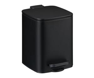 Relaxdays Bathroom Waste, 6 Litre, Soft-Close Cosmetics Trash Can, Matt Finish, Removable Inner Bin, Pedal, Black, Wood, 75 x 60 x 41 cm