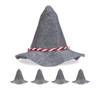 Relaxdays Bavarian Hat Set of 5, Red and White Cord, Carnival Headwear, Halloween Costume, Wide Brim, Felt, Grey/Red
