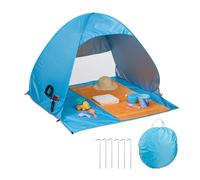Relaxdays Beach Shell Pop-Up, UV Protection 50, with Pegs & Carrying Bag, HxWxD: 110 x 140 x 145 cm, 2 Persons, Blue, Polyester