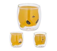 Relaxdays Bear Drinking, Set of 3, 300 ml, Double-Walled, Borosilicate Glass, Transparent