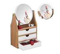 Relaxdays Beauty Organiser, Mirror, 3 Drawers, For Dressing Table, Magnifying Effect, 34 x 19 x 10.5 cm, Natural, White