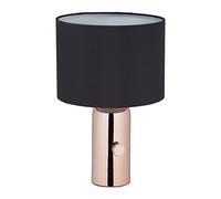 Relaxdays Bedside Lamp, Dimmable, H x D 34 x 22 cm, Fabric Shade, E14, Cotton, Metal, Table Lamp, Black/Rose Gold