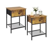 Relaxdays bedside table 2-piece set, drawer & shelf, HxWxD: 55x40x30 cm, industrial, wood-look, dark brown/black
