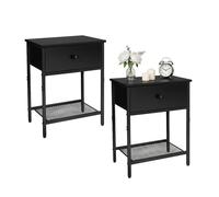 Relaxdays Bedside table, 2pc, drawer & shelf