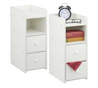 Relaxdays Bedside Table, Set of 2, with 2 Drawers, HWD 55 x 22.5 x 34 cm, Bedroom Nightstand, Next to Bed Storage, White