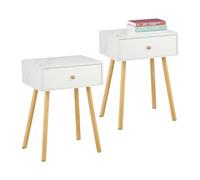 Relaxdays Bedside Table, Set of 2, with Drawer, Marble & Wood Look, 55 x 40 x 32 cm, Bedroom Nightstand, White/Natural