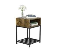 Relaxdays bedside table, storage & shelf, HWD 58x40x40 cm, industrial style, wood look, metal, dark brown/black