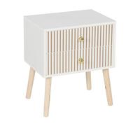 Relaxdays Bedside Table with 2 Drawers, Ribbed Front, Wood Look, 47x40x30 cm, White-Natural