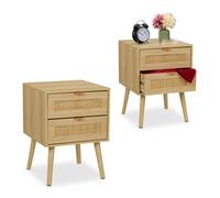 Relaxdays Bedside Table with 2 Rattan Drawers