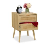 Relaxdays Bedside Table with 2 Rattan Drawers