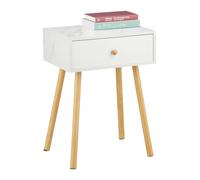 Relaxdays Bedside Table, with Drawer, Marble & Wood Look, HWD: 55 x 40 x 32 cm, Bedroom Nightstand, White/Natural