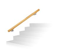 Relaxdays Wooden Handrail, Beech, 1000 mm/100 cm/1 m, Wall-Mount, With Plugs, Rustic 42 mm Diameter, Natural Banister