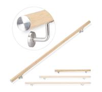 Relaxdays Aluminium Handrail, Round, in-& Outdoor Use, Beech Look, Bannister, 100 cm, Ø 42mm, with Brackets, 90% 10% Stainless Steel, Natural, 12 x 100 x 8 cm