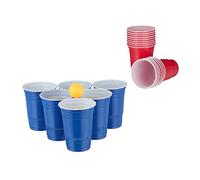 Relaxdays Beer Pong, Cup Set, Drinking Game Set with 6 Balls, 50 Cups, 16 oz, Party Fun, Adults, Celebration, Red/Blue