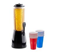 Relaxdays Beer Tower, 2.5 l, 20 Cups, Drinking Column with Cooling & Tap, Plastic, Party Beverage Dispenser, Colourful, 52 x 18 x 24 cm