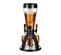 Relaxdays Beer Tower with 3 Taps, 4 Litres, Drinks Dispenser with Cooler, for Garden, Party Accessory, Transparent/Black