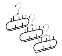 Relaxdays Belt Hanger, Set of 3, 5 Hooks, Bar, Non-Slip, Accessories Holder, Organiser for Ties & Scarves, Metal, Black, Steel, 20 x 20 x 2 cm