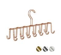 Relaxdays Belt Holder, Modern Metal Tie Rack, Compact, 14 Hooks, Wardrobe Organiser, Copper, Iron, one size