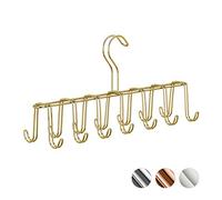 Relaxdays Belt Holder, Modern Metal Tie Rack, Compact, 14 Hooks, Wardrobe Organiser, Gold