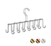 Relaxdays Belt Holder, Modern Metal Tie Rack, Compact, 14 Hooks, Wardrobe Organiser, Silver