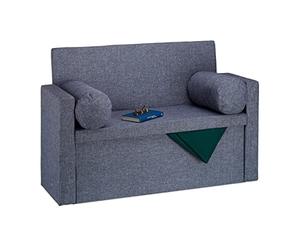 Relaxdays Bench Seat with Backrest, Pillows, Foldable, Storage Ottoman, Padded, Hallway Chest, 75x115x47cm, Grey