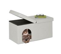Relaxdays Bench Seat with Cat Cave, Folding, Indoor Pet Hideaway, Ottoman with Lid, HWD: 38.5 x 74.5 x 37 cm, Beige, Fibreboard