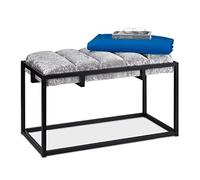 Relaxdays Bench, Velvet Cover, Metal, H x W x D: approx. 47 x 80 x 40 cm, Grey/Black, Iron