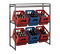 Relaxdays Beverage Crate Shelf, 6 crates, HWD: 117 x 104 x 32 cm, industrial beverage crate holder, brown/black