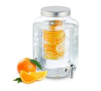 Relaxdays Beverage Dispenser with Insert, Tap & Lid, Glass, Lemonade Container, Water Reservoir, 8 Litre, Transparent, Iron, 29 x 21 x 18 cm