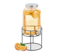 Relaxdays Beverage Dispenser with Insert, Tap & Lid, Glass, Lemonade Container, Water Reservoir, 3.3 Litres, Transparent