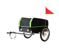 Relaxdays bicycle cargo trailer, foldable, 120L, rain cover, flag, 59x124x69cm, black-green