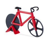 Relaxdays bicycle pizza cutter, funny pizza wheel slicer with stainless steel cutting wheel for pizza and dough, red
