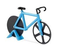Relaxdays bicycle pizza cutter, humorous pizza cutter with stainless steel cutting wheels for pizza and dough, blue