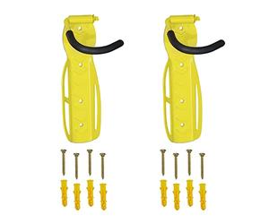 Relaxdays Bike Rack, Wall Mount, Set of 2, Folding Bicycle Hooks, up to 25 kg, Vertical Holder, Hanger, Yellow, Iron, 26x11.5x13.5 cm