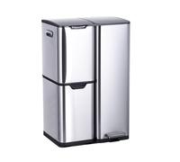 Relaxdays bin, 3 compartments, 60 L, removable inner buckets, soft close, foot pedal, stainless steel, silver