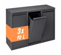 relaxdays bin, waste sorting system 3x10L, foldable, anthracite | 3 inner bins, for the kitchen, iron, HxWxD: 49 x 25 x 65 cm
