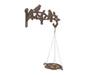 Relaxdays Bird Bath, Cast Iron, HWD: 42 x 25 x 10.5 cm, Water and Feeding Station, Wall-Mounted, Vintage Look, Brown