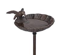 Relaxdays Bird Bath, with Stake, Water Bowl, Frost-Proof, 100 cm height, Cast-Iron, Brown