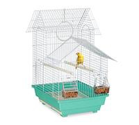 Relaxdays Bird Cage, Birdcage for Small Birds, Perches & Feeders, Metal, 50 x 42.5 x 33.5 cm, Green